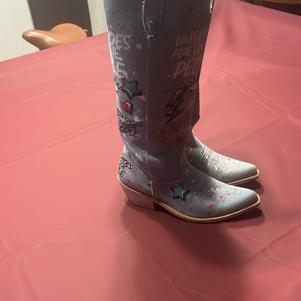 LIBERTY Black Graffiti Denim Western Boots